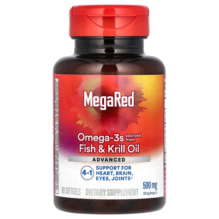 Schiff, MegaRed, омега-3, рыбий жир и криль, усовершенствованный продукт 4 в 1, ваниль, 500 мг, 80 капсул