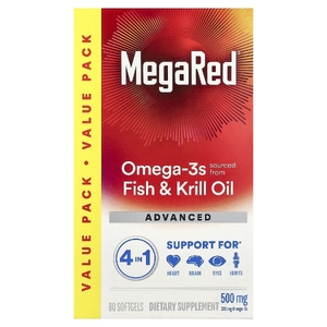 Schiff, MegaRed, омега-3, рыбий жир и криль, усовершенствованный продукт 4 в 1, ваниль, 500 мг, 80 капсул