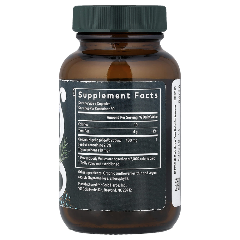 Gaia Herbs, масло черного тмина, 60 капсул Phyto-Caps® (200 мг в 1 капсуле)