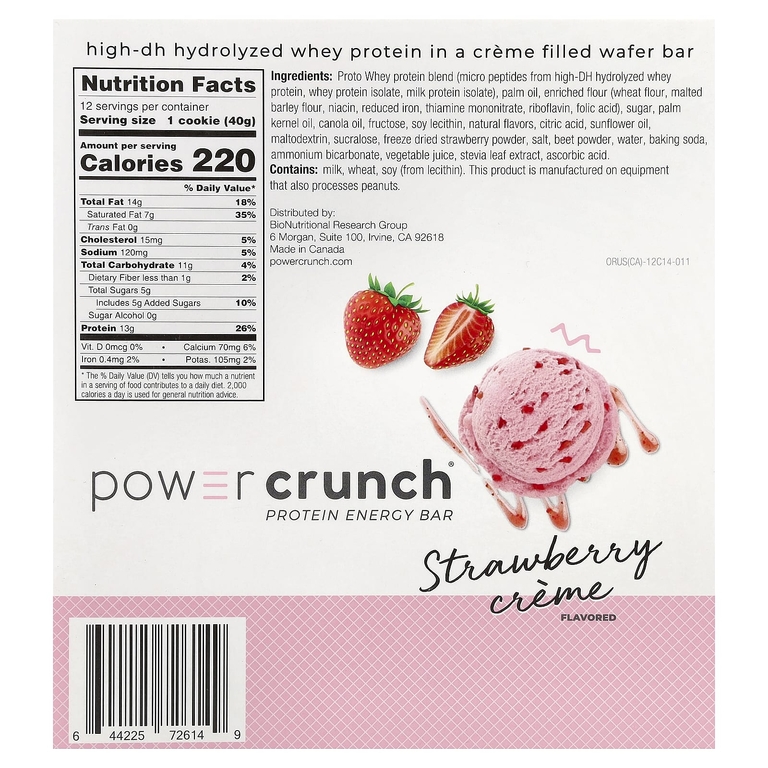 BNRG, Power Crunch®, протеиновый батончик, с клубничным кремом, 12 батончиков по 40 г (1,4 унции)