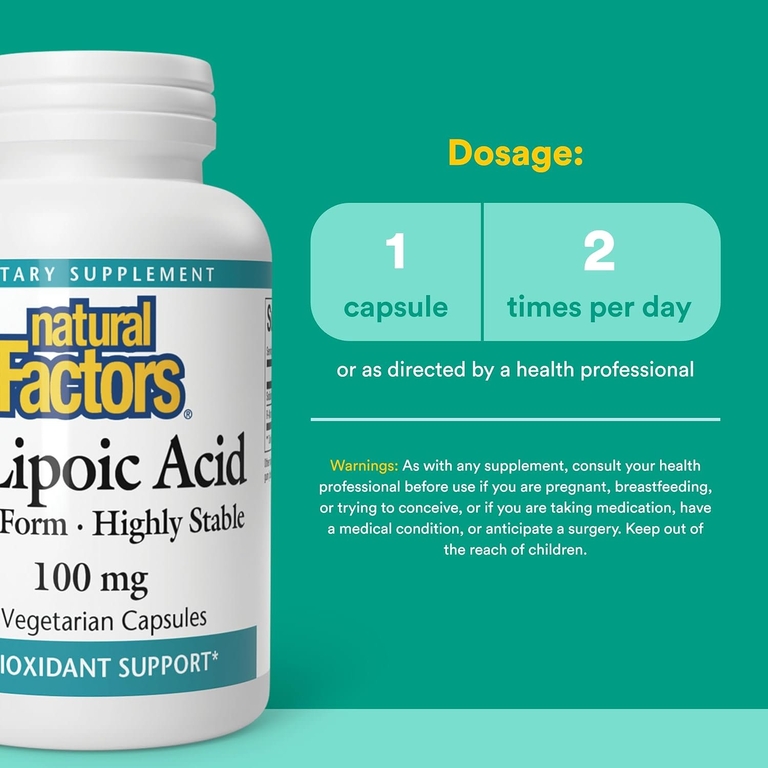 Natural Factors, R-липоевая кислота, 100 мг, 60 вегетарианских капсул