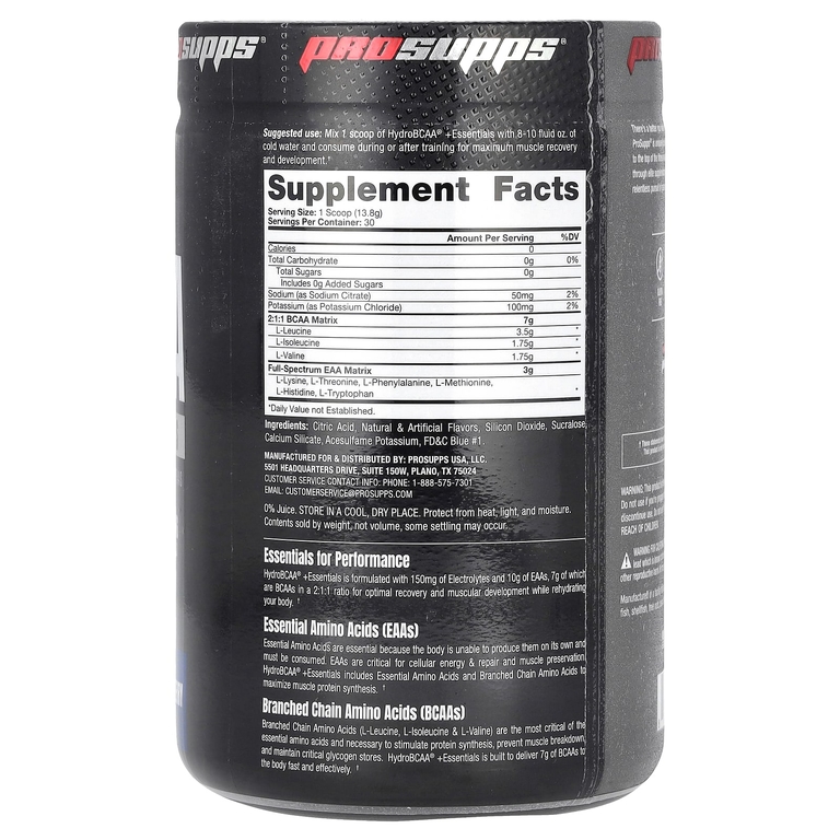 ProSupps, Hydro BCAA +Essentials, добавка с электролитами и аминокислотами, голубая малина, 414 г (14,6 унции)