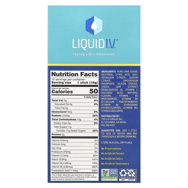 Liquid I.V., Hydration Multiplier®, смесь для приготовления электролитов, лимон и лайм, 10 пакетиков по 16 г (0,56 унции)