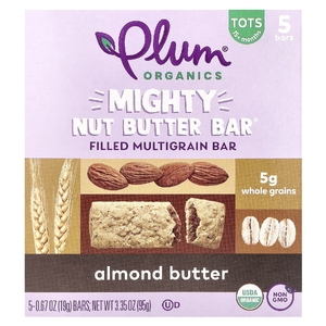 Plum Organics, Mighty Nut Butter Bar, для детей от 15 месяцев, миндальное масло, 5 батончиков, по 19 г (0,67 унции) (Товар снят с продажи) 