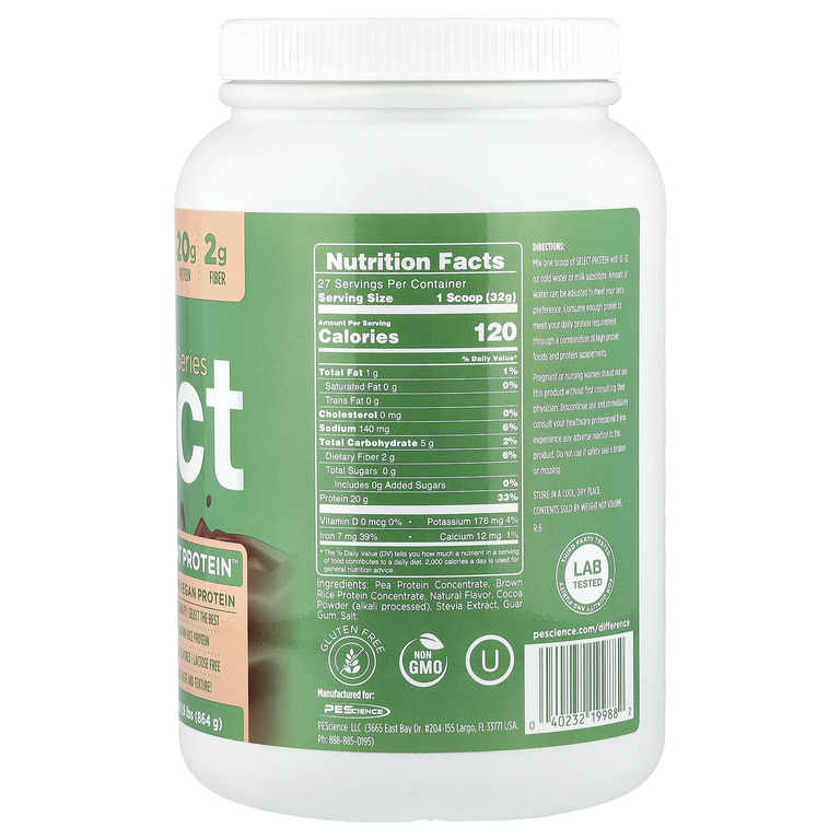 PEScience, Vegan Series, Select Plant Protein™, со вкусом шоколада, 864 г (1,9 фунта)