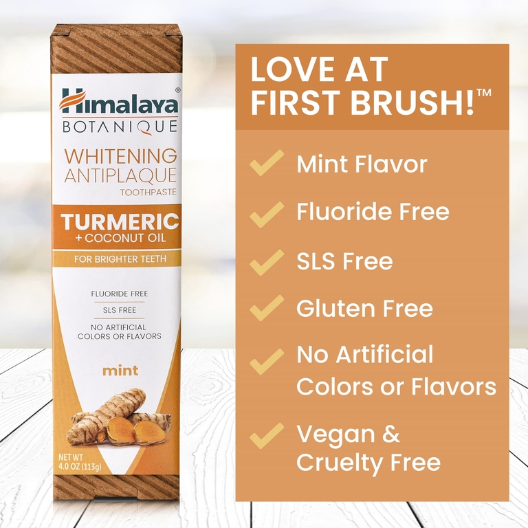 Himalaya, отбеливающая зубная паста против зубного налёта, куркума и кокосовое масло, мята, 113 г (4 унции)