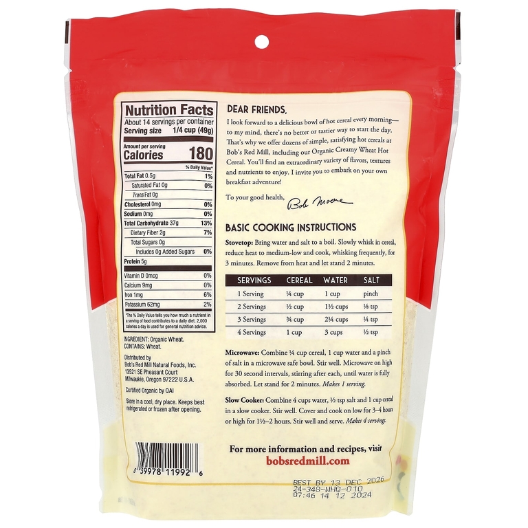Bob's Red Mill, органические горячие хлопья из пшеницы, 680 г (24 унции)