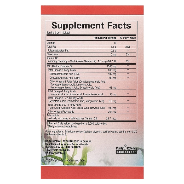 Natural Factors, Complete Omega, 100% жир дикого аляскинского лосося, 1300 мг, 90 капсул Enteripure™