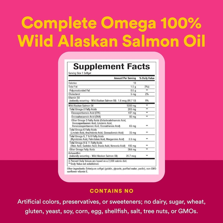 Natural Factors, Complete Omega, 100% жир дикого аляскинского лосося, 1300 мг, 180 капсул Enteripure