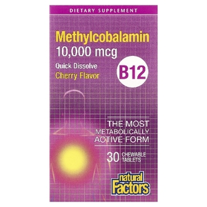 Natural Factors, B12 Метилкобаламин, Вишня, 10 000 мкг, 30 жевательных таблеток