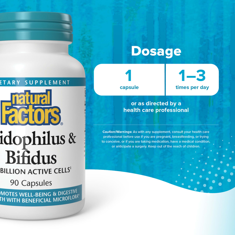 Natural Factors, ацидофилус и бифидус, 90 капсул