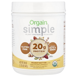 Orgain, Simple, растительный протеин в порошке, арахисовая паста, 567 г (20 унций)
