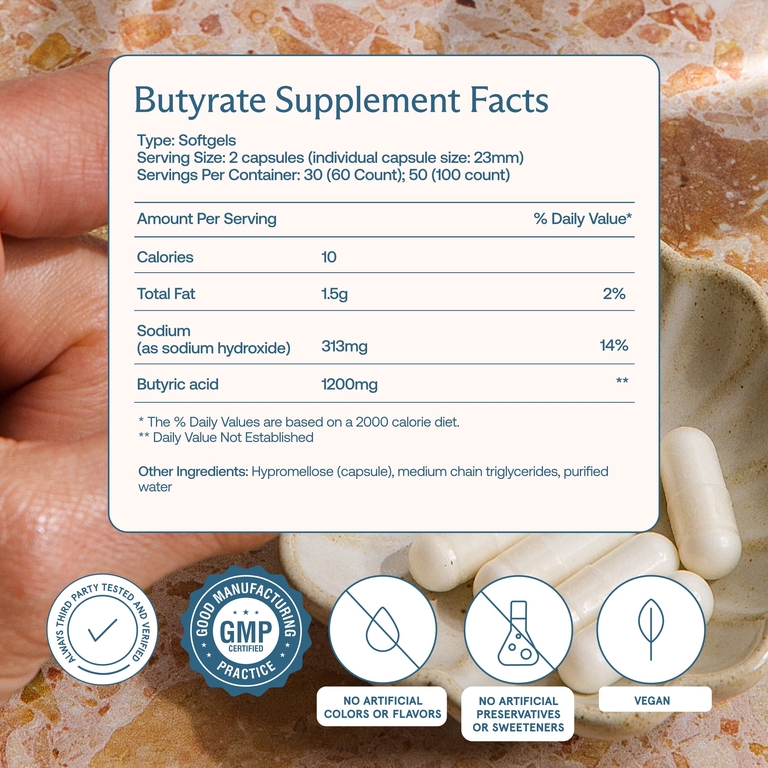 BodyBio, бутират натрия, 100 капсул