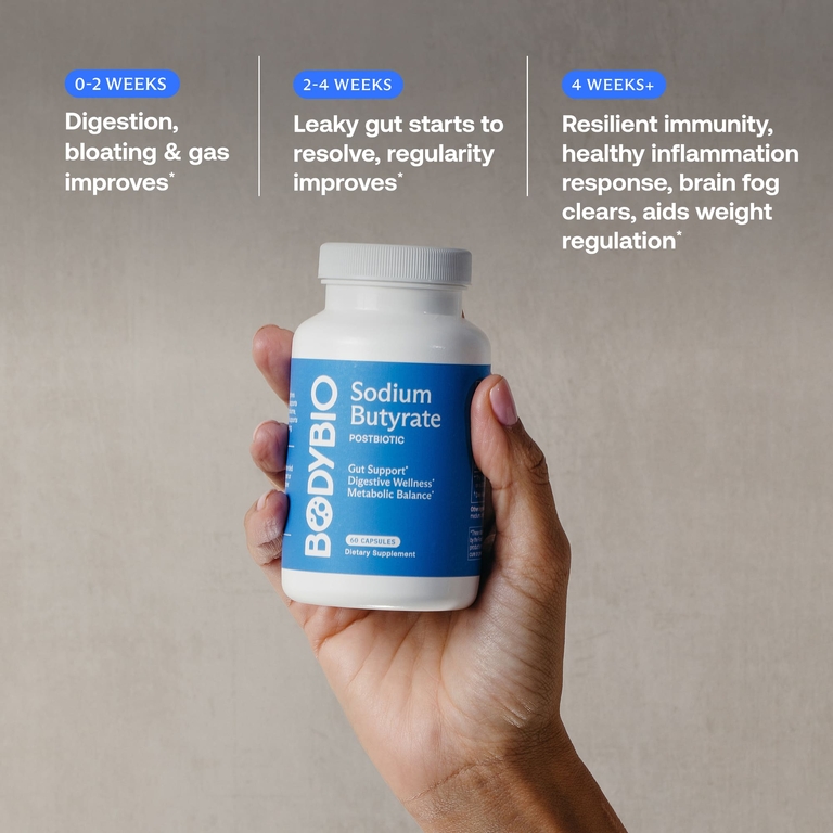 BodyBio, бутират натрия, 60 капсул