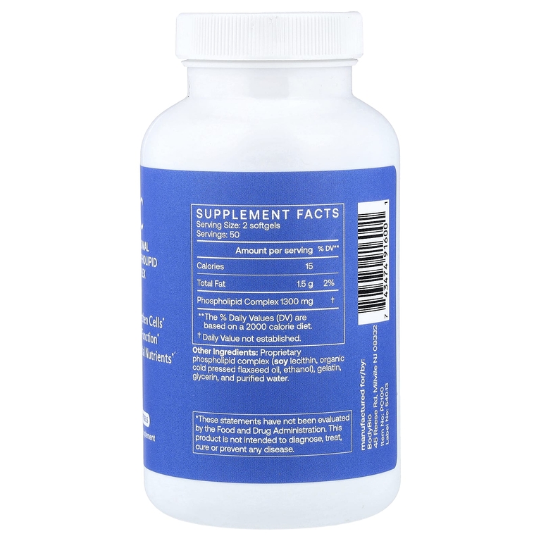 BodyBio, ФК, липосомальный фосфолипидный комплекс, 100 капсул (650 мг в 1 капсуле)