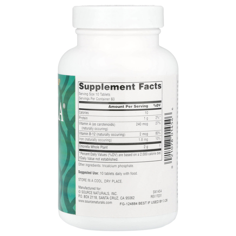Source Naturals, водоросль хлорелла Yaeyama Chlorella®, 600 таблеток (20 мг в 1 таблетке)