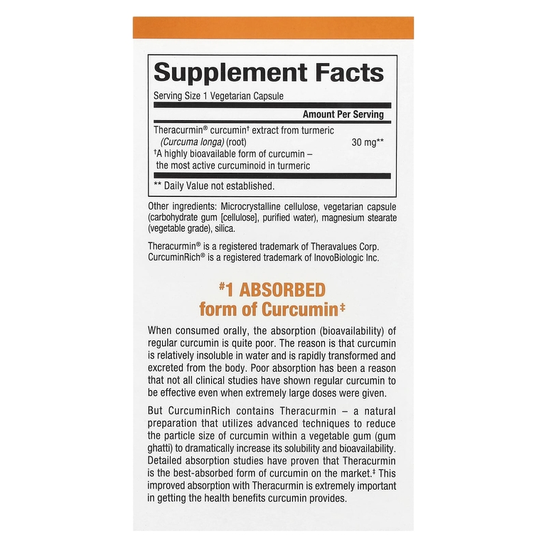 Natural Factors, CurcuminRich, Theracurmin, куркумин, 30 мг, 120 вегетарианских капсул