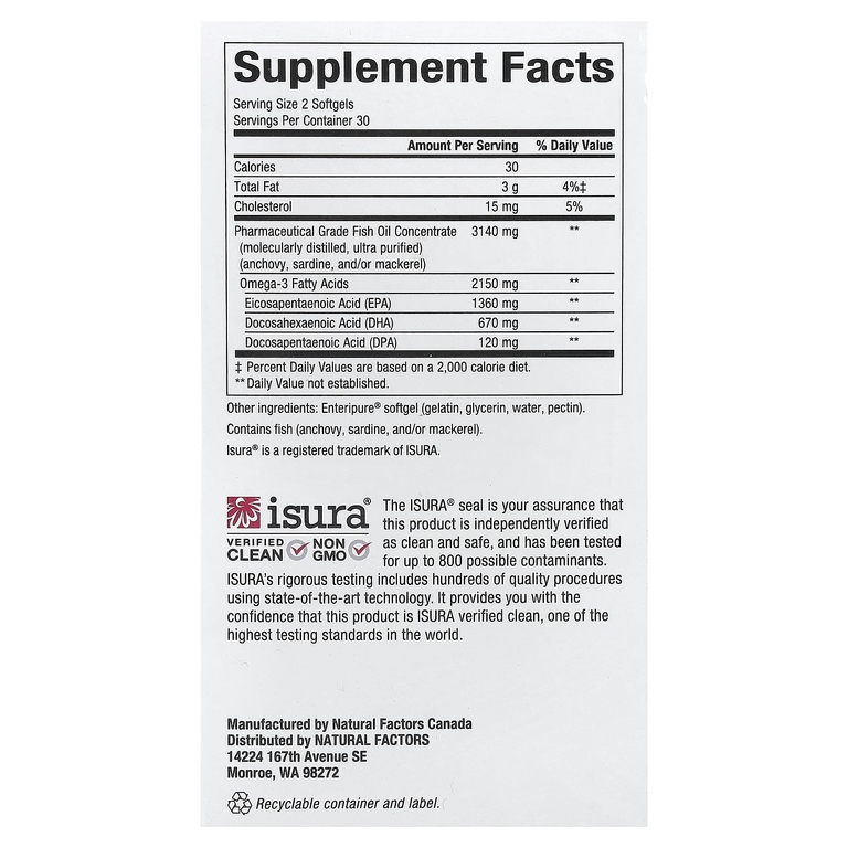 Natural Factors, RxOmega-3, 60 капсул (1570 мг в 1 капсуле)