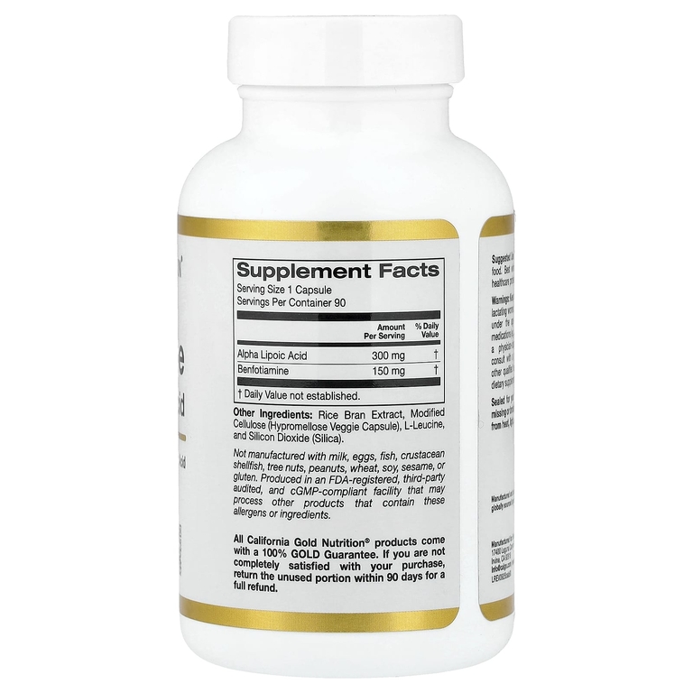 California Gold Nutrition, бенфотиамин и альфа-липоевая кислота, 90 растительных капсул
