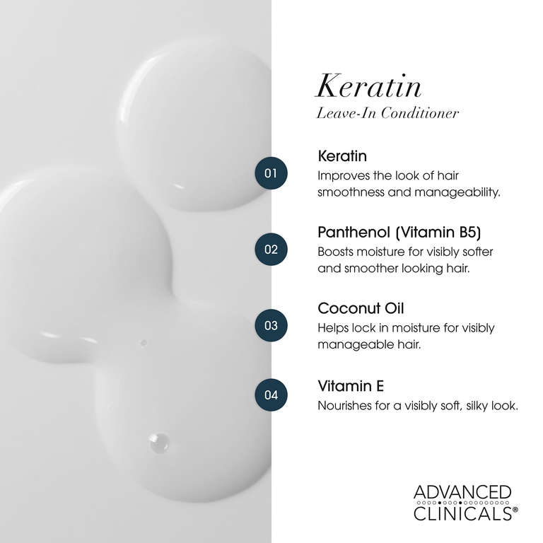 Advanced Clinicals, Keratin Smooth & Shine, несмываемый кондиционер для гладкости и блеска волос, 237 мл (8 жидк. унций)