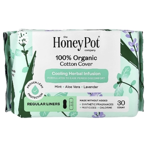 The Honey Pot Company, оболочка из 100% органического хлопка, охлаждающий травяной настой, обычные прокладки, 30 штук