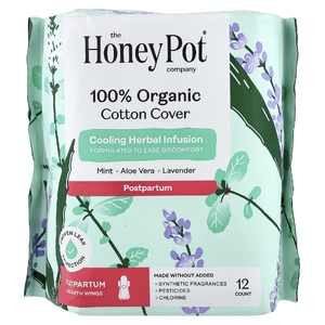 The Honey Pot Company, прокладки с крылышками с травами, ночные для послеродового периода, 12 шт.