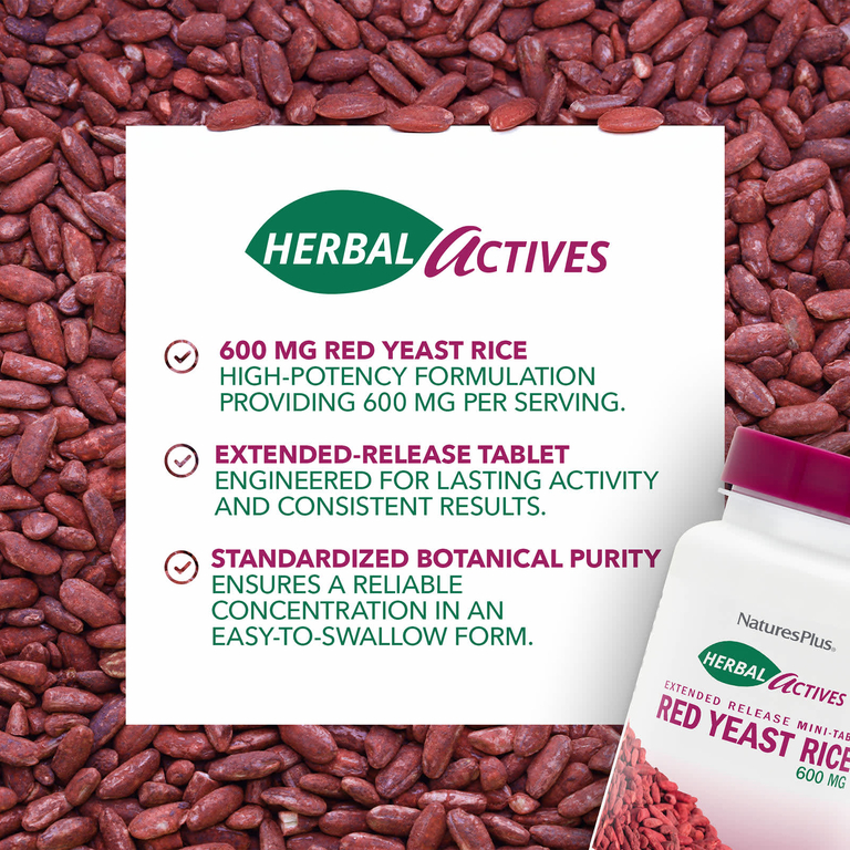 NaturesPlus, Herbal Actives, красный ферментированный рис, 60 мини-таблеток (300 мг в каждой)
