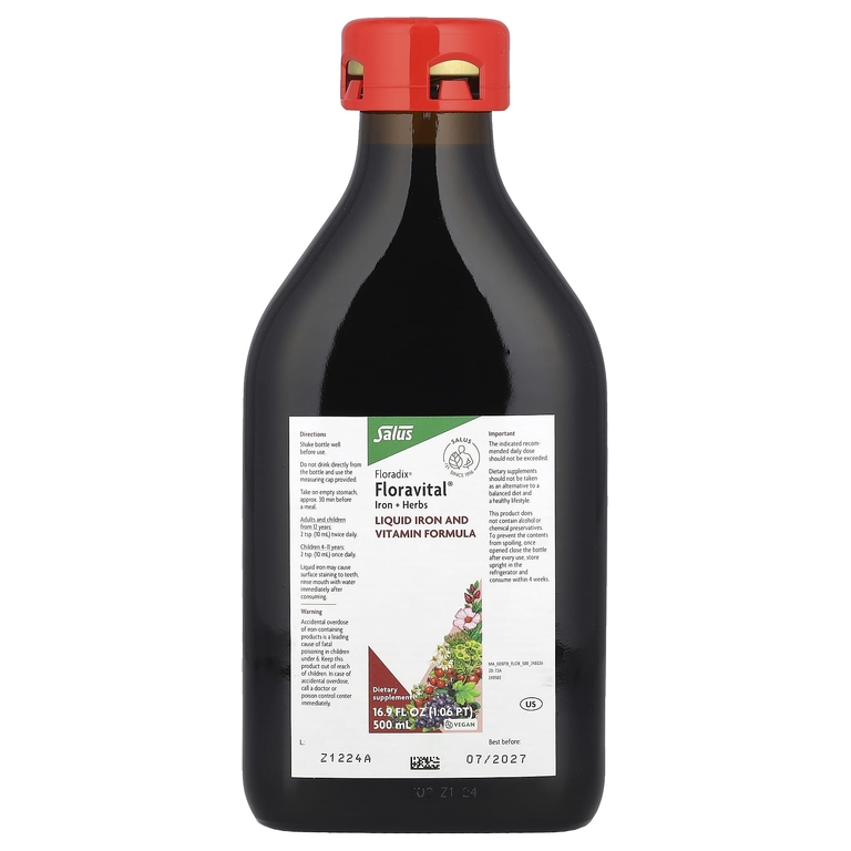 Floradix, Floravital®, железо и травы, 500 мл (16,9 жидк. унции)