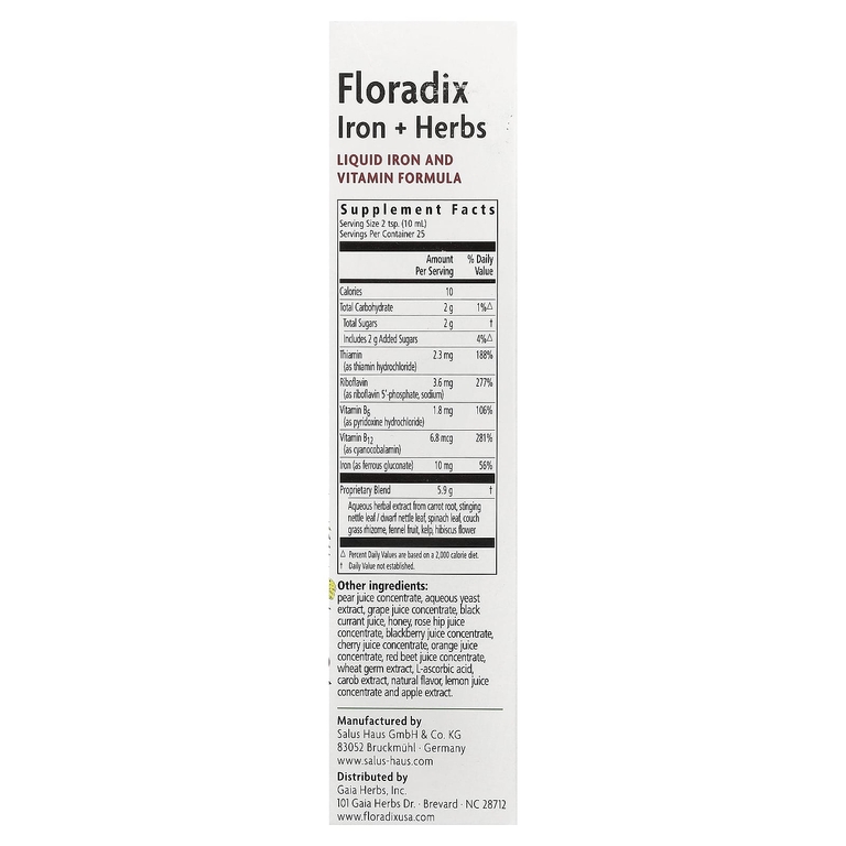 Floradix®, железо и травы, жидкая формула с железом и витаминами, 250 мл (8,5 жидк. Унции)