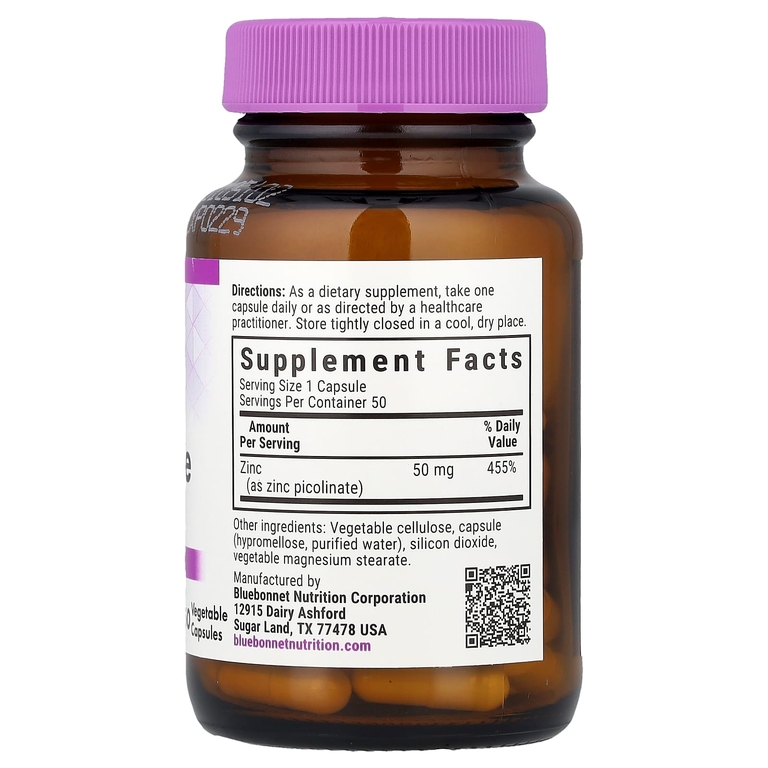 Bluebonnet Nutrition, Пиколинат цинка, 50 мг, 50 растительных капсул