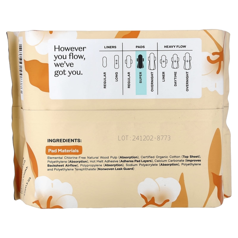 The Honey Pot Company, прокладки из 100% органического хлопка, не на основе трав, с крылышками, супер, 16 шт.