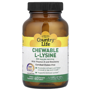Country Life, Жевательный L-лизин, Tangy Orange Twist, 60 жевательных таблеток