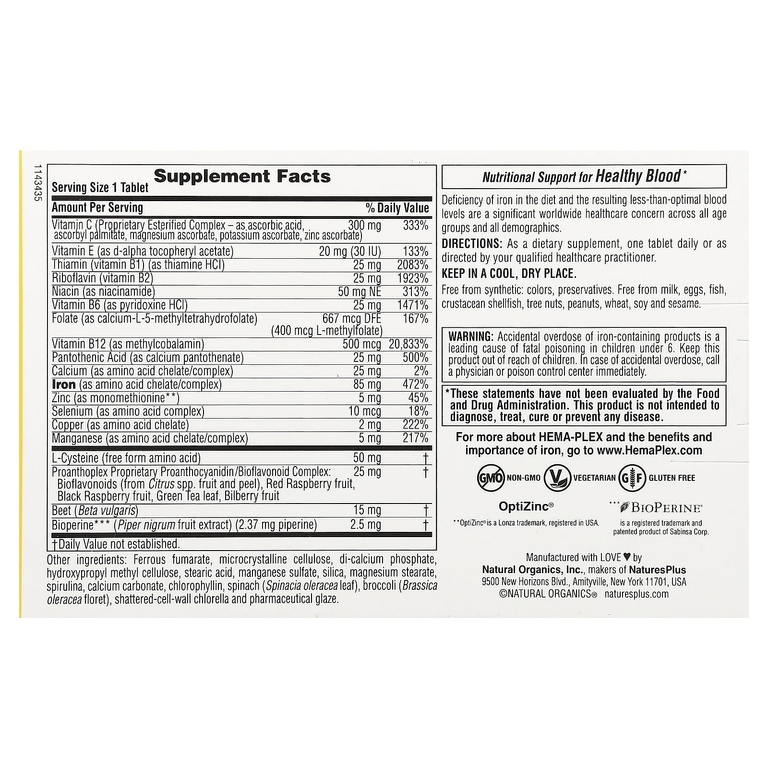 NaturesPlus, витаминно-минеральная добавка с железом, 10 таблеток медленного высвобождения