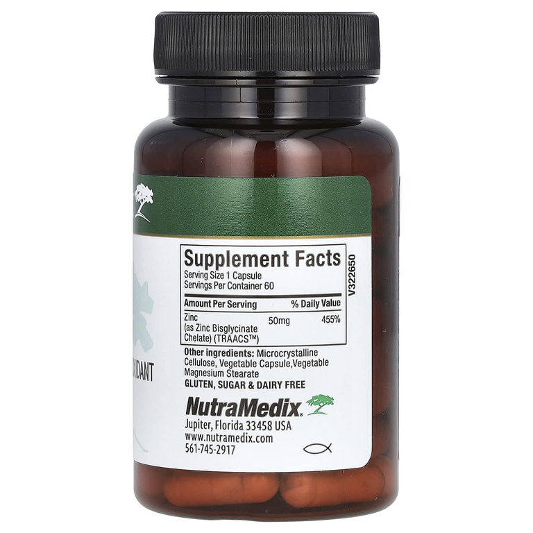 NutraMedix, Цинк, для поддержки иммунитета, кожи и антиоксидантов, 50 мг, 60 вегетарианских капсул
