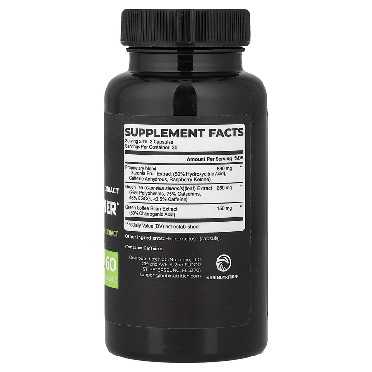 Nobi Nutrition, сжигатель жира, экстракт зеленого чая премиального качества, 60 капсул