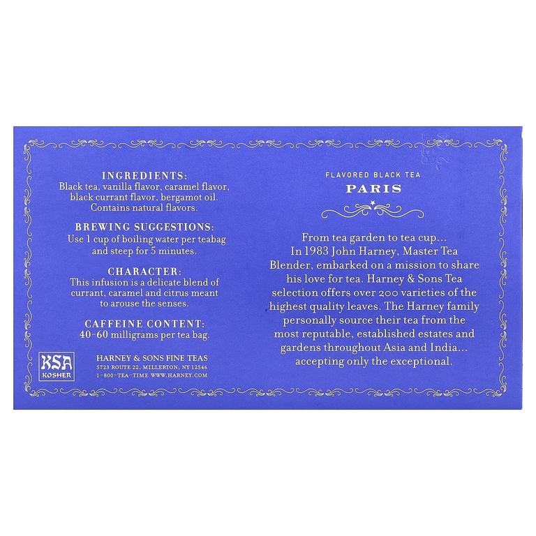 Harney & Sons, Фруктовый черный чай с бергамотом, Париж, 50 чайных пакетиков, 90 г (3,17 унции)