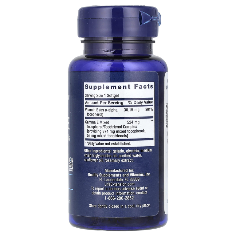 Life Extension, Gamma E, смесь токоферолов и токотриенолов, 60 капсул