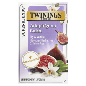 Twinings, Superblends ™, травяной чай с адаптогенами, инжир и ваниль, без кофеина, 18 чайных пакетиков, 36 г (1,27 унции)