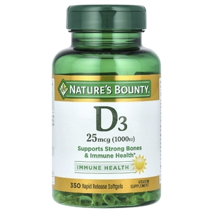 Nature's Bounty, D3, Immune Health, 25 мкг (1000 МЕ), 350 мягких таблеток с быстрым высвобождением