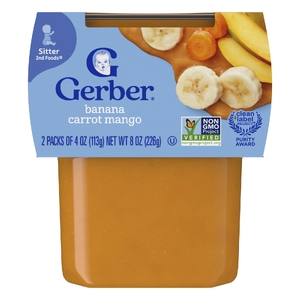 Gerber, 2nd Foods®, Sutter, банан, морковь и манго, 2 шт. в упаковке, 113 г (4 унции) (Товар снят с продажи) 