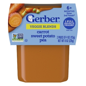 Gerber, 2nd Foods®, овощные смеси, для детей от 6 месяцев, морковь, батат и горох, 2 упаковки по 113 г (4 унции) (Товар снят с продажи) 