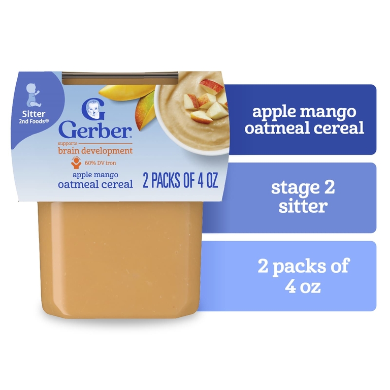 Gerber, 2nd Foods®, смеси для завтрака, для детей от 6 месяцев, овсянка с яблоком и манго, 2 шт. в упаковке, 113 г (4 унции) (Товар снят с продажи) 