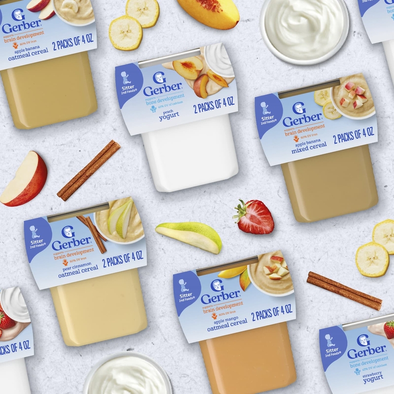 Gerber, 2nd Foods®, смеси для завтрака, для детей от 6 месяцев, овсянка с яблоком и манго, 2 шт. в упаковке, 113 г (4 унции) (Товар снят с продажи) 