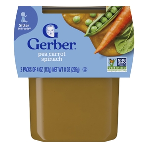 Gerber, 2nd Foods®, Sutter, горох, морковь и шпинат, 2 шт. в упаковке, 113 г (4 унции) (Товар снят с продажи) 