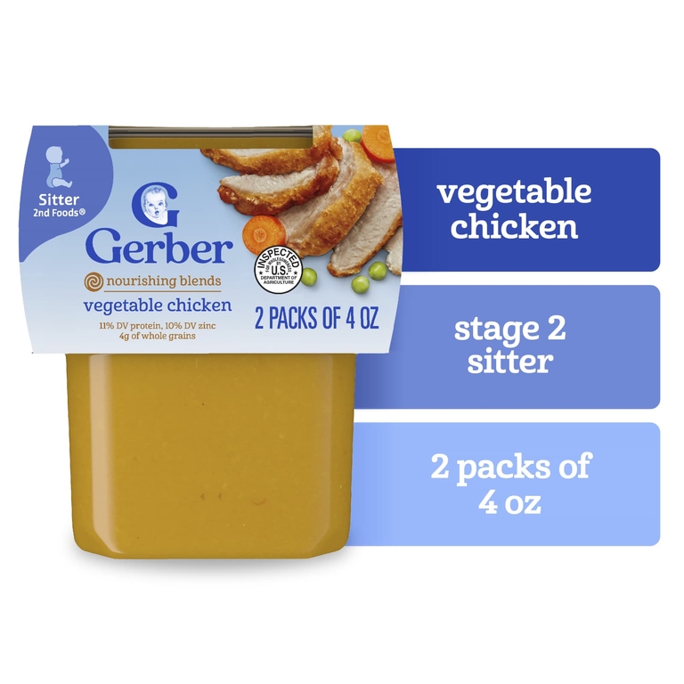 Gerber, 2nd Foods®, питательные смеси, со вкусом курицы с овощами, 2 шт. в упаковке, 113 г (4 унции) (Товар снят с продажи) 