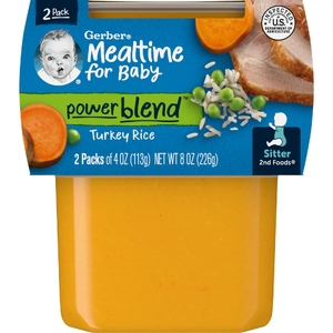 Gerber, Mealtime for Baby, Power Blend™, 2nd Foods®, рис с индейкой, 2 пакетика по 113 г (4 унции) (Товар снят с продажи) 