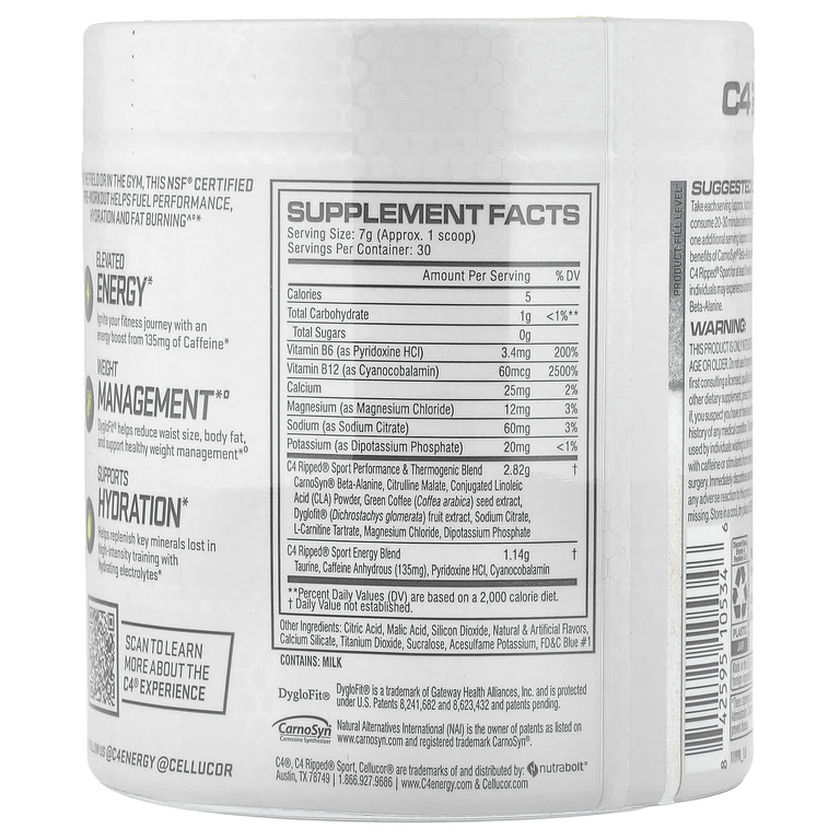 C4 / Cellucor, C4 Ripped® Sport, предтренировочный комплекс, арктический лед, 210 г (7,4 унции)