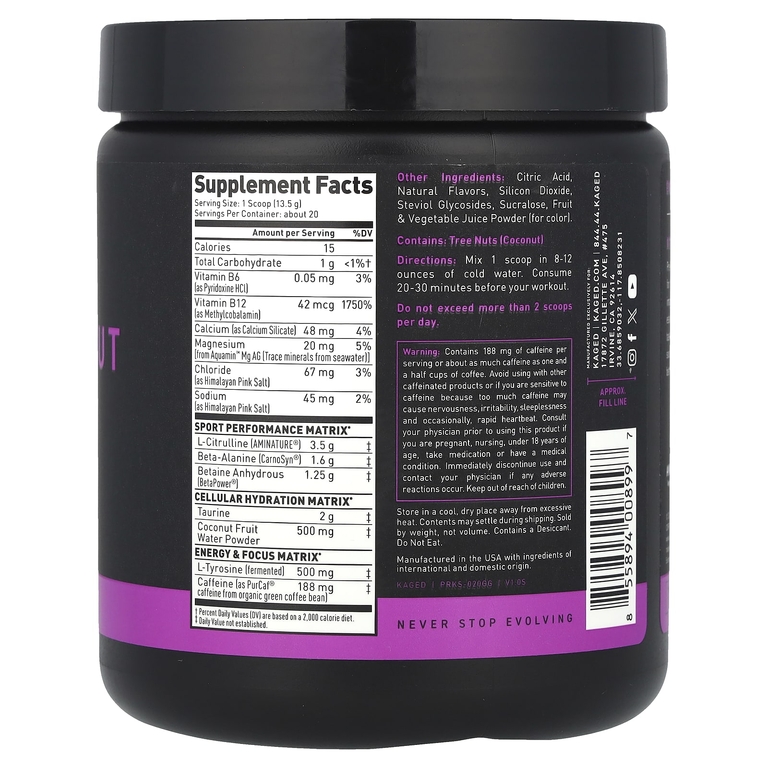 Kaged, Pre-Workout Sport, предтренировочный комплекс, виноград во льду, 270 г (9,52 унции)