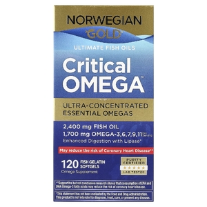 Renew Life, Norwegian Gold®, рыбий жир Critical Omega™, 120 капсул из рыбьего желатина