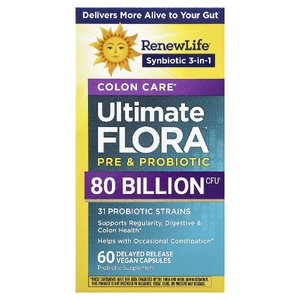 Renew Life, Colon Care Ultimate Flora™, пробиотик Colon Care, 60 веганских капсул с отсроченным высвобождением